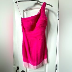 Jovanni fuchsia pink one shoulder gorgeous silk dress for spring